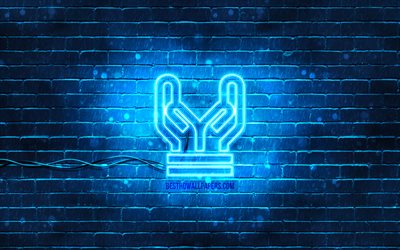 رمز النيون اليدوية, 4 ك, الخلفية الزرقاء, رموز النيون, صناعة يدوية, أيقونات النيون, علامة يدوية, علامات الناس, أيقونة مصنوعة يدويًا, أيقونات الناس