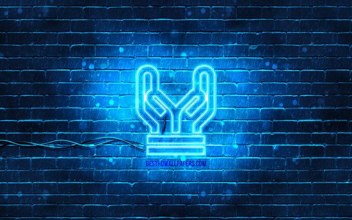 El yapımı neon simgesi, 4k, mavi arka plan, neon semboller, El yapımı, neon simgeler, El yapımı işaret, insanlar işaretleri, El yapımı simge, insanlar simgeleri