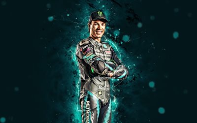 Franco Morbidelli, 4k, siniset neonvalot, Petronas Yamaha SRT, italialainen moottoripy&#246;r&#228;ilij&#228;, MotoGP, MotoGP World Championship, Franco Morbidelli 4K