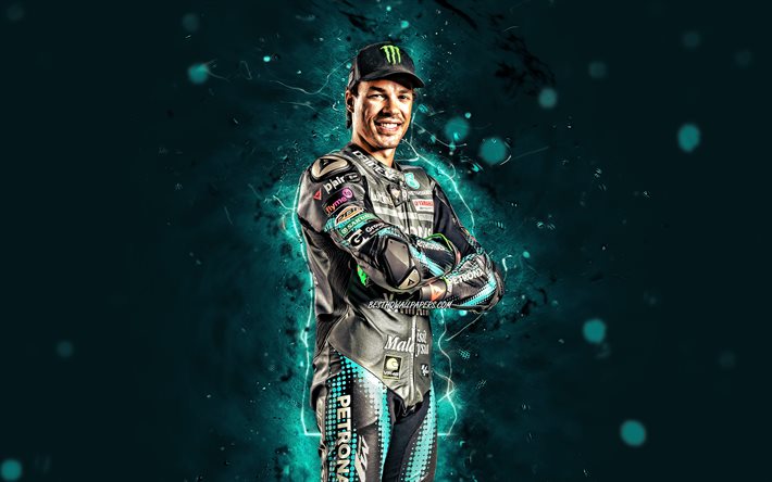 Franco Morbidelli, 4k, luci al neon blu, Petronas Yamaha SRT, pilota italiano, MotoGP, Campionato del mondo MotoGP, Franco Morbidelli 4K
