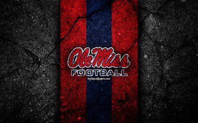 Ole Miss Rebels, 4k, amerikansk fotbollslag, NCAA, orange bl&#229; sten, USA, asfaltstruktur, amerikansk fotboll, Ole Miss Rebels-logotyp