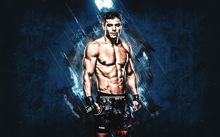 Paulo Costa, UFC, MMA, lutador brasileiro, retrato, fundo de pedra azul