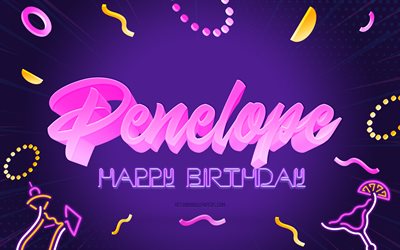 Buon compleanno Penelope, 4k, Sfondo festa viola, Penelope, arte creativa, Nome Penelope, Compleanno Nora, Sfondo festa di compleanno