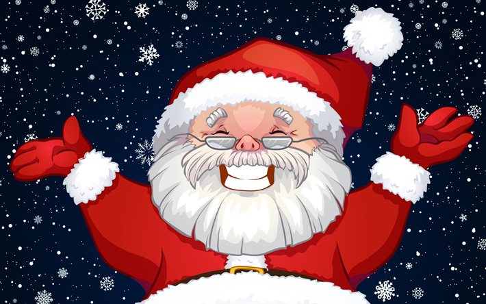 Papai Noel, inverno, Natal, Feliz Ano Novo, Papai Noel engra&#231;ado, neve, Feliz Natal, plano de fundo com Papai Noel
