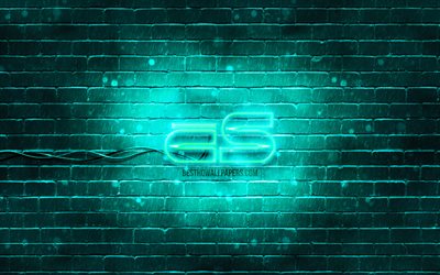 Counter-Strike turquoise logo, 4k, turquoise brickwall, Counter-Strike logo, CS logo, Counter-Strike neon logo, Counter-Strike