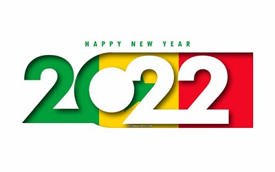 Happy New Year 2022 Senegal, white background, Senegal 2022, Senegal 2022 New Year, 2022 concepts, Senegal, Flag of Senegal