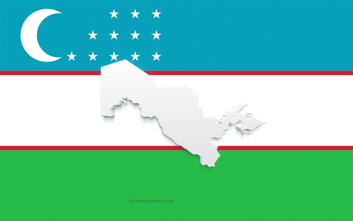 Uzbekistan mappa silhouette, bandiera dell&#39;Uzbekistan, silhouette sulla bandiera, Uzbekistan, 3d Uzbekistan mappa silhouette, Uzbekistan mappa 3d