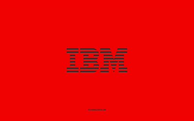 شعار IBM, خلفية حمراء, فن أنيق, العلامة التجارية, شعار, اي بي ام, نسيج ورقة حمراء