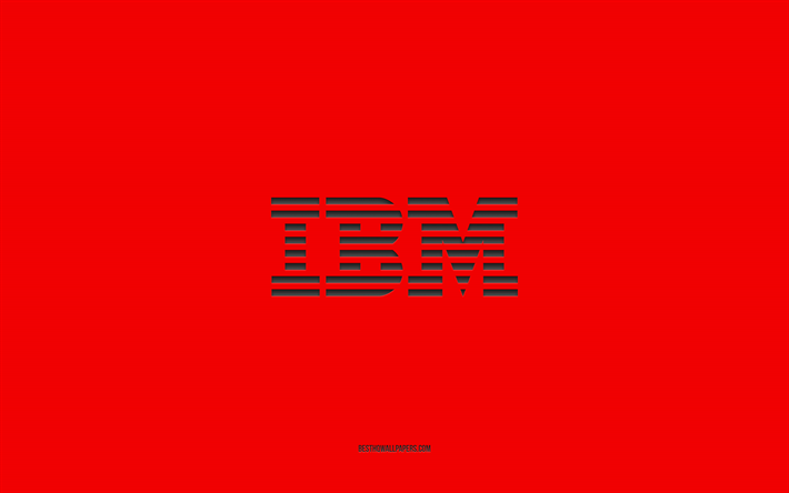 IBM logo, red background, stylish art, brands, emblem, IBM, red paper texture, IBM emblem