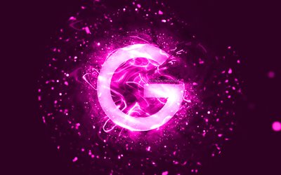 Googles lila logotyp, 4k, lila neonljus, kreativ, lila abstrakt bakgrund, Googles logotyp, varum&#228;rken, Google