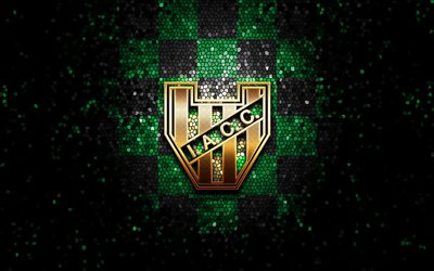 CA Nueva Chicago, glitter logo, Primera Nacional, yeşil siyah damalı arka plan, futbol, Arjantinli Futbol Kul&#252;b&#252;, CA Nueva Chicago logo, Club Atletico Nueva Chicago, mozaik sanatı, Nueva Chicago FC