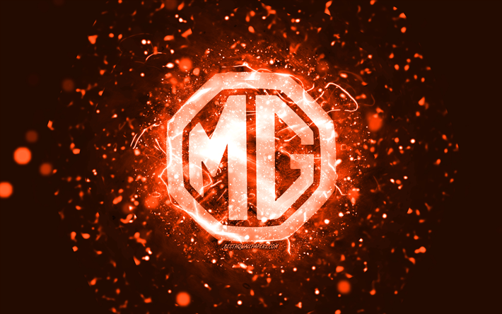 MG oranssi logo, 4k, oranssit neonvalot, luova, oranssi abstrakti tausta, MG-logo, automerkit, MG