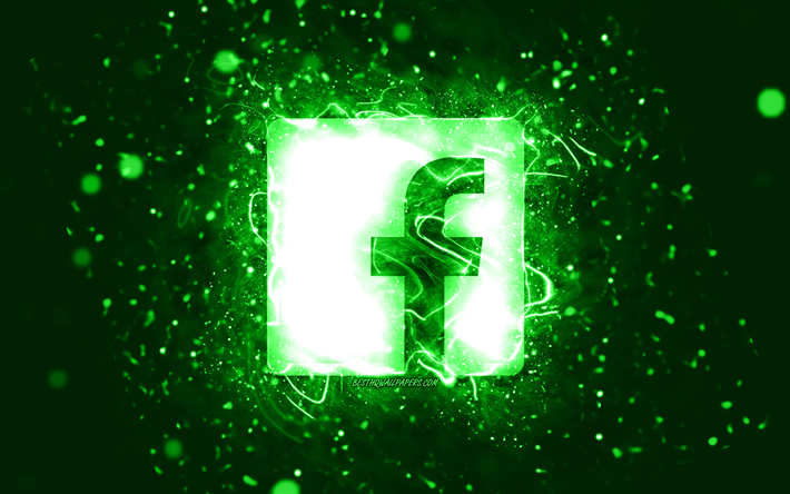 Facebook green logo, 4k, green neon lights, creative, green abstract background, Facebook logo, social network, Facebook