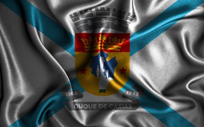 Duque de Caxias -lippu, 4k, silkki aaltoilevat liput, Brasilian kaupungit, Duque de Caxiasin p&#228;iv&#228;, Duque de Caxiasin lippu, kangasliput, 3D-taide, Duque de Caxias, Duque de Caxiasin 3D-lippu