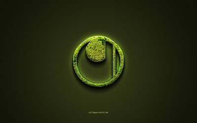 Uhlsport logo, green creative logo, floral art logo, Uhlsport emblem, green carbon fiber texture, Uhlsport, creative art