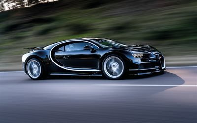 Bugatti Chiron, 2016, vitesse, voiture de sport, noir Bugatti
