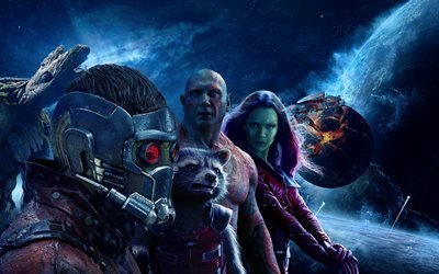 Guardians of the Galaxy, Vol 2, 2017, 4k, Batista, Zoe Saldana, Gamora, Drax Destroyer
