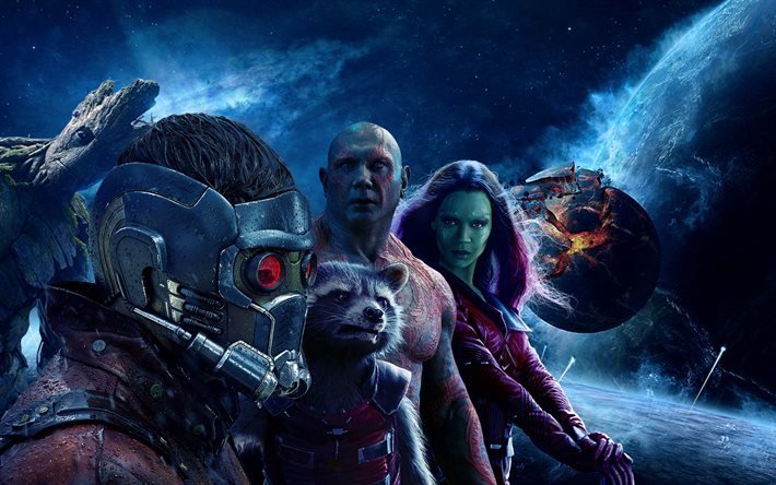 Guardians of the Galaxy, Vol 2, 2017, 4k, Batista, Zoe Saldana, Gamora, Drax the Destroyer