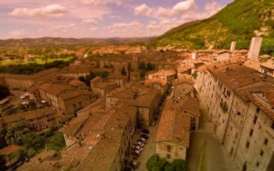 techos, Gubbio, Italia, Panorama de la Ciudad, Umbria, Perugia, el Monte de InGen