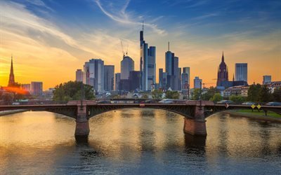 rascacielos, puentes, Frankfurt, Alemania, Principal R&#237;o