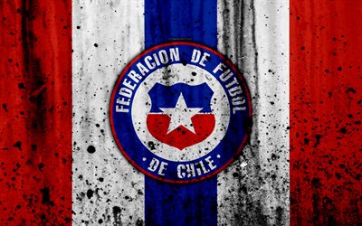 Chile national football team, 4k, emblem, grunge, Europe, football, stone texture, soccer, Chile, logo, South American national teams