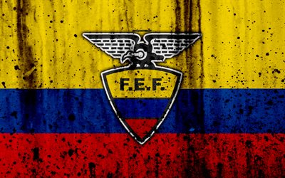 Ecuador landslaget, 4k, emblem, grunge, Europa, fotboll, sten struktur, Ecuador, logotyp, South American national team