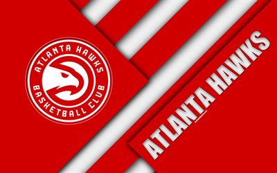 atlanta hawks, 4k -, logo -, material-design, american-basketball-club rot-wei&#223;en abstraktion, nba, georgia, usa, basketball