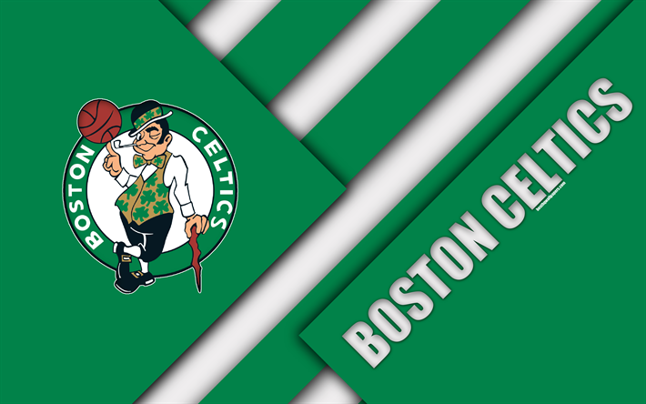 Boston Celtics, 4k, logo, design dei materiali, la American Basketball Club, verde, bianco astrazione, NBA, Boston, Massachusetts, USA, basket