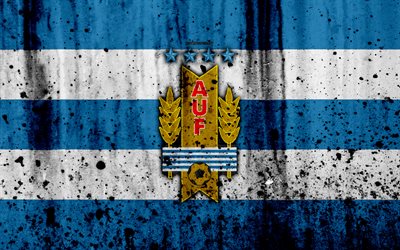 Uruguay national football team, 4k, emblem, grunge, South America, football, stone texture, soccer, Uruguay, logo, South American national teams