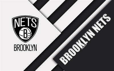 ブルックリンネット, 4k, ロゴ, 材料設計, アメリカのバスケットボール部, 白と黒の抽象化, NBA, ブルックリン, ニューヨーク, 米国, バスケット