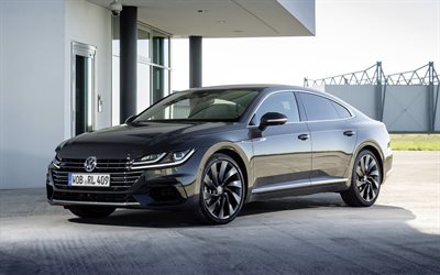 Volkswagen Arteon R-Line, 2018, 4k, svart sportsedan, tuning, svart Arteon, nya bilar, Volkswagen