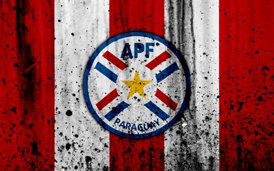 Paraguay national football team, 4k, emblem, grunge, South America, football, stone texture, soccer, Paraguay, logo, South American national teams
