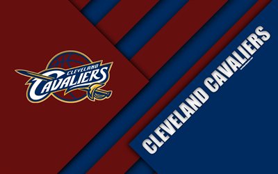 Cleveland Cavaliers, 4k, logo, materiaali suunnittelu, American basketball club, punainen sininen abstraktio, NBA, Cleveland, Ohio, USA, koripallo
