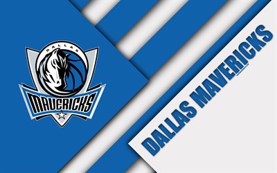 dallas mavericks, 4k -, logo -, material-design, american-basketball-club, white blue abstraction, nba, dallas, texas, usa, basketball
