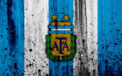 Argentina national football team, 4k, emblem, grunge, South America, football, stone texture, soccer, Argentina, logo, South American national teams
