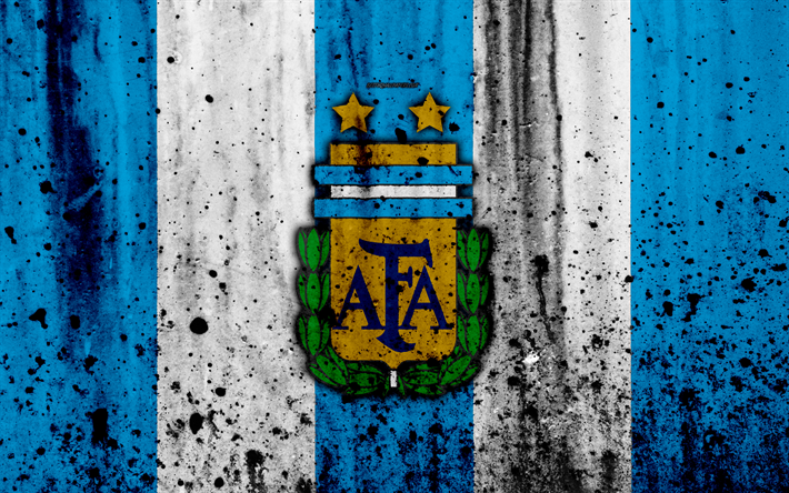 Argentina equipo nacional de f&#250;tbol, 4k, el emblema, el grunge, Am&#233;rica del Sur, el f&#250;tbol, la piedra, la textura, la Argentina, logotipo, los equipos nacionales