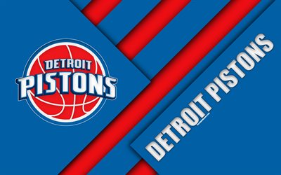 Detroit Pistons, 4k, logo, materiaali suunnittelu, American basketball club, punainen sininen abstraktio, NBA, Detroit, Michigan, USA, koripallo