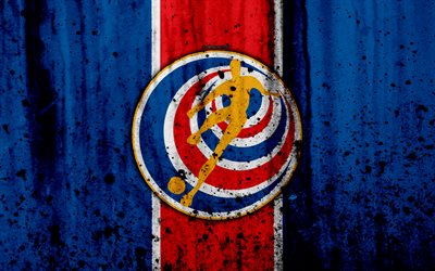 Costa Rica selec&#231;&#227;o nacional de futebol, 4k, emblema, grunge, Am&#233;rica Do Norte, futebol, textura de pedra, Costa Rica, logo, Norte-Americano de sele&#231;&#245;es nacionais