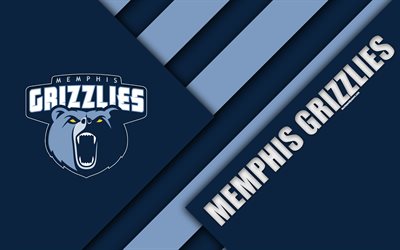 メンフィスGrizzlies, 4k, ロゴ, 材料設計, アメリカのバスケットボール部, 青抽象化, NBA, メンフィス, テネシー, 米国, バスケット