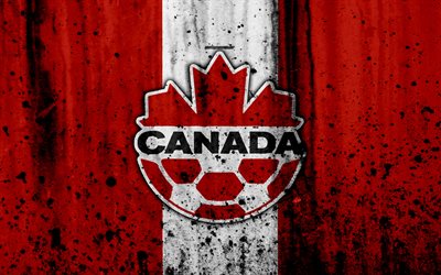 Canada squadra nazionale di calcio, 4k, emblema, grunge, Nord America, calcio, pietra, texture, Canada, logo, Nord america squadre nazionali