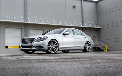 Mercedes S550, 2017, sed&#225;n de lujo, de plata de la clase S, el ajuste de plata w222, los coches alemanes, Zenetti ruedas