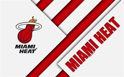 Miami Heat, 4k, logotipo, dise&#241;o de materiales, American Club de Baloncesto, blanco rojo de la abstracci&#243;n, de la NBA, Miami, Florida, estados UNIDOS, baloncesto