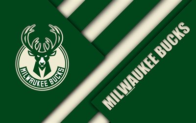 Milwaukee Bucks, 4k, logotyp, material och design, Amerikansk basket club, gr&#246;n abstrakt, NBA, Milwaukee, Wisconsin, USA, basket