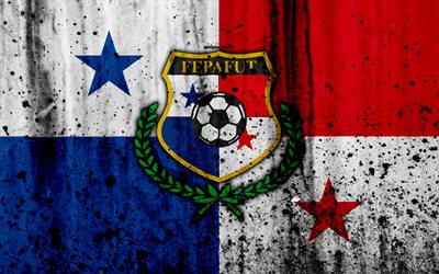Panama landslaget, 4k, emblem, grunge, Nordamerika, fotboll, sten struktur, Panama, logotyp, North American national team