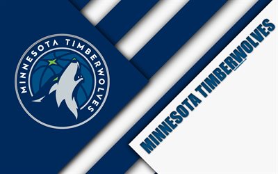ミネソタTimberwolves, 4k, ロゴ, 材料設計, アメリカのバスケットボール部, 青白色の抽象化, NBA, ミネアポリス, ミネソタ, 米国, バスケット