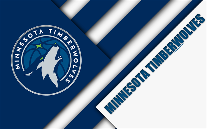 Minnesota Timberwolves, 4k, logo, design dei materiali, la American basketball club, blu, bianco astrazione, NBA, Minneapolis, Minnesota, USA, basket