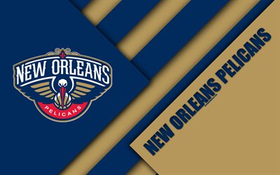 new orleans pelikane, nba -, 4k -, logo -, material-design, american-basketball-club, blau-braun, abstraktion, new orleans, louisiana, usa, basketball