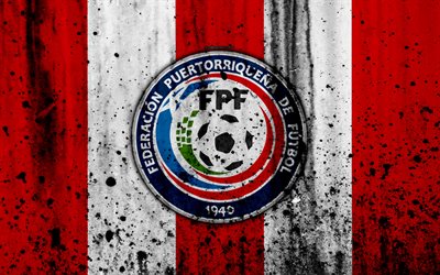 Puerto Rico landslaget, 4k, emblem, grunge, Nordamerika, fotboll, sten struktur, Puerto Rico, logotyp, North American national team