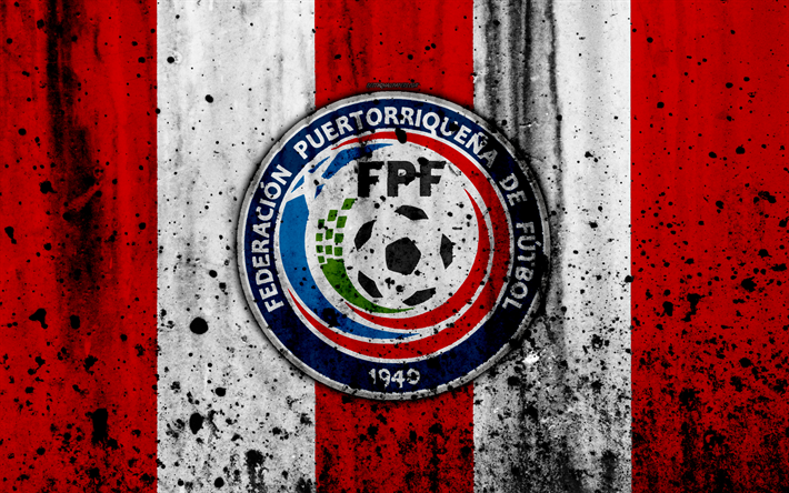Porto Rico equipa nacional de futebol, 4k, emblema, grunge, Am&#233;rica Do Norte, futebol, textura de pedra, Porto Rico, logo, Norte-Americano de sele&#231;&#245;es nacionais