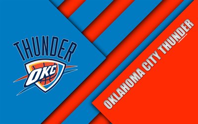 オクラホマ市-サンダー, NBA, 4k, ロゴ, 材料設計, アメリカのバスケットボール部, オレンジ青抽象化, オクラホマ市, オクラホマ州の, 米国, バスケット